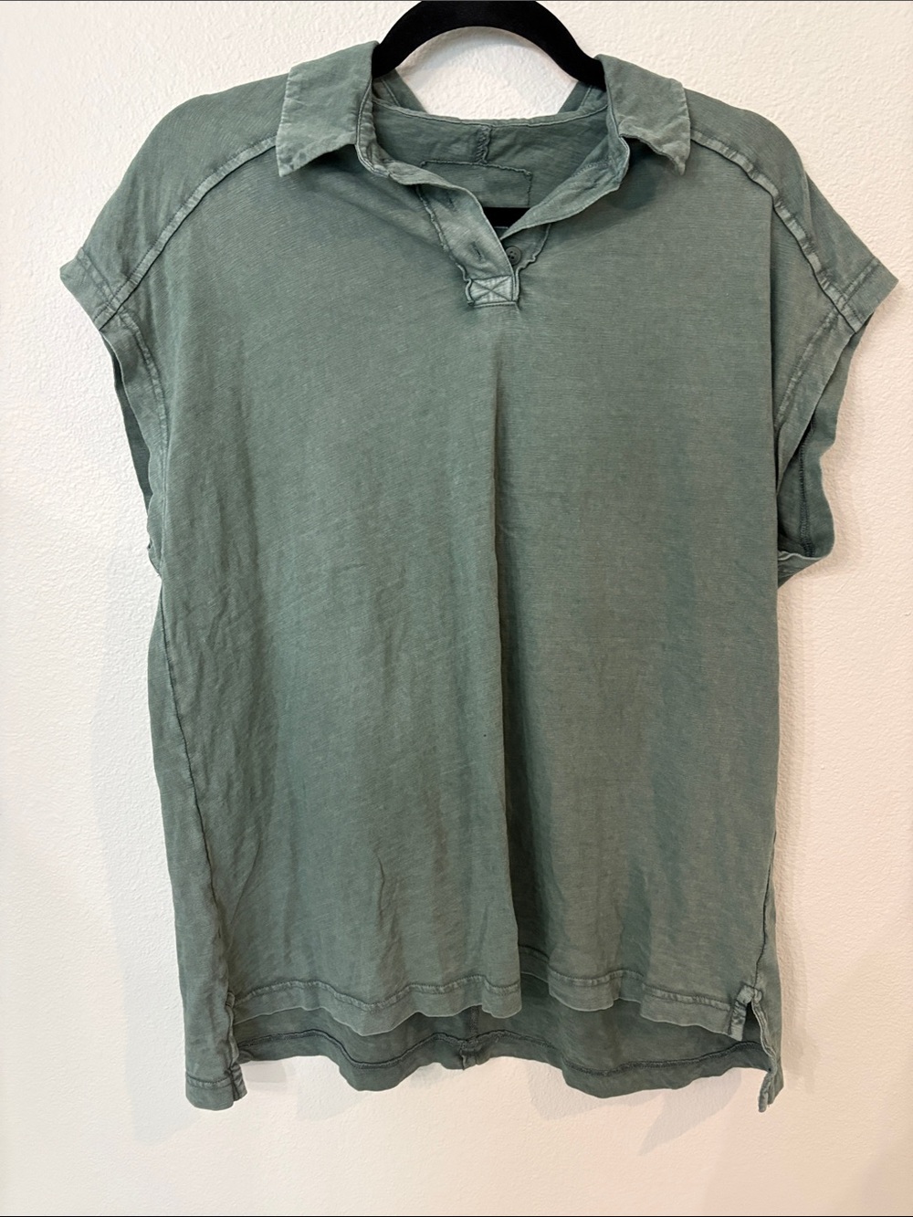 aerie Sage Green Collared Cap-Sleeve Tunic